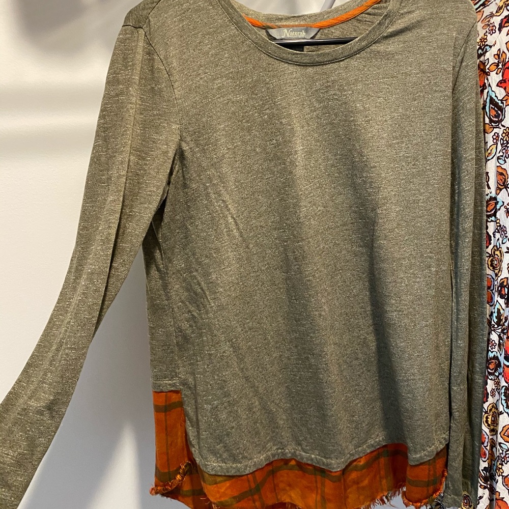 Olive Green & Orange Plaid top